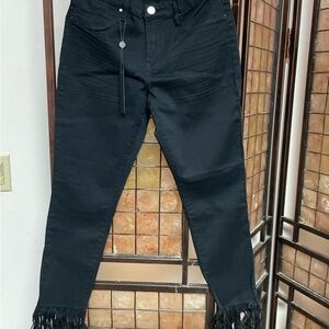 Blank NYC Dark Straight Leg Jeans with Hem Detail